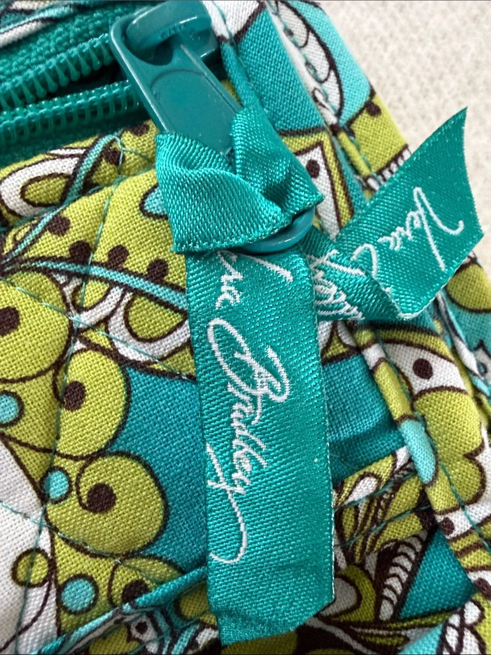 VERA Bradley Quilted Fold-Over Wallet in Teal and Lime Paisley